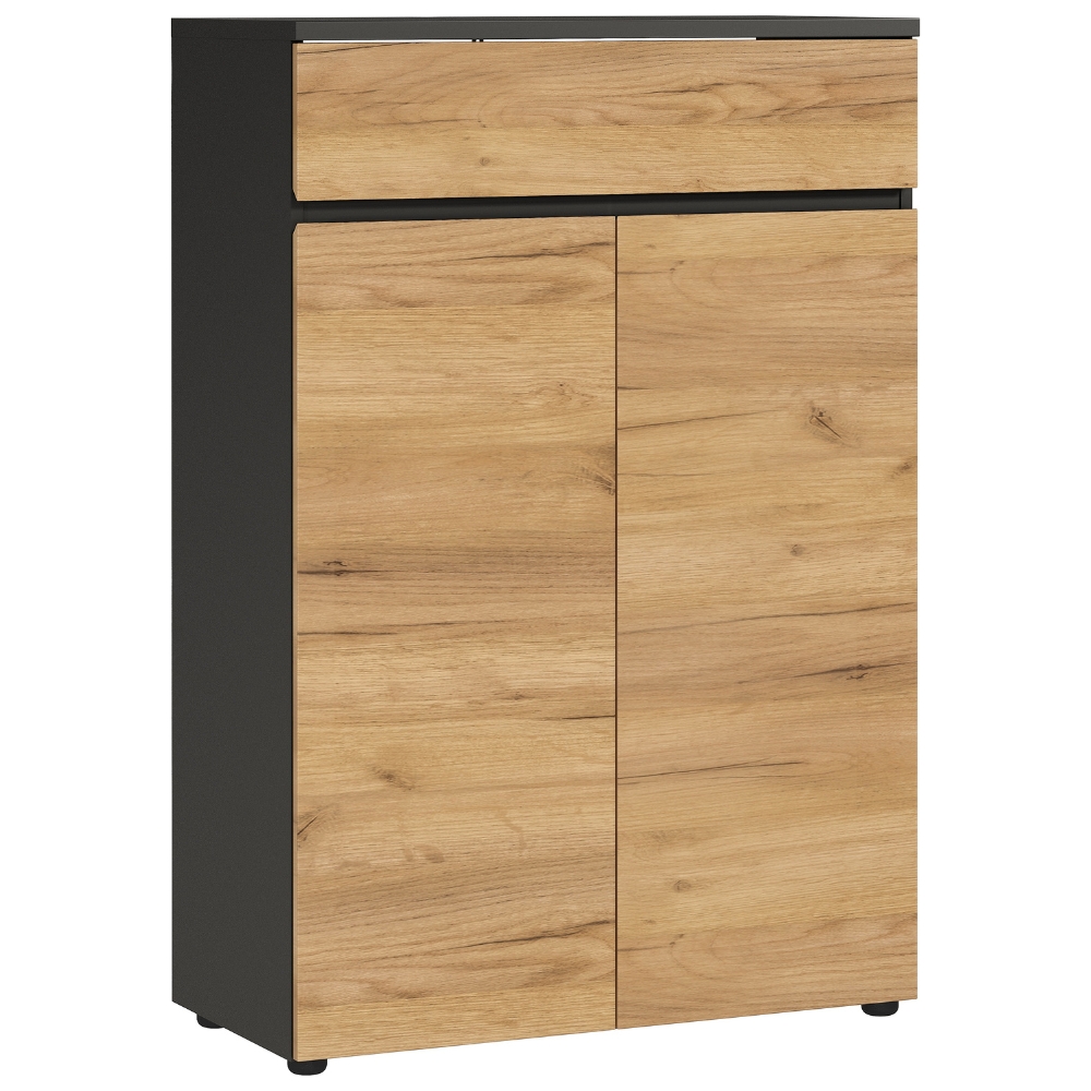 Germania Tmavě šedá kancelářská skříň Lissabon 120 x 80 cm s dubovým dekorem Germania