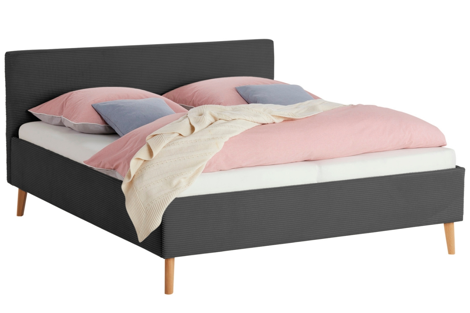 Meise Möbel Antracitově šedá manšestrová dvojlůžková postel Casena 180 x 200 cm Meise Möbel