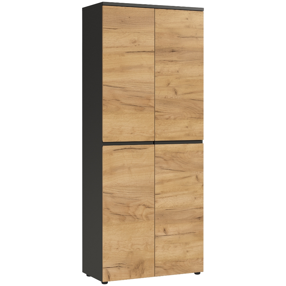 Germania Tmavě šedá kancelářská skříň Lissabon 197 x 80 cm s dubovým dekorem Germania