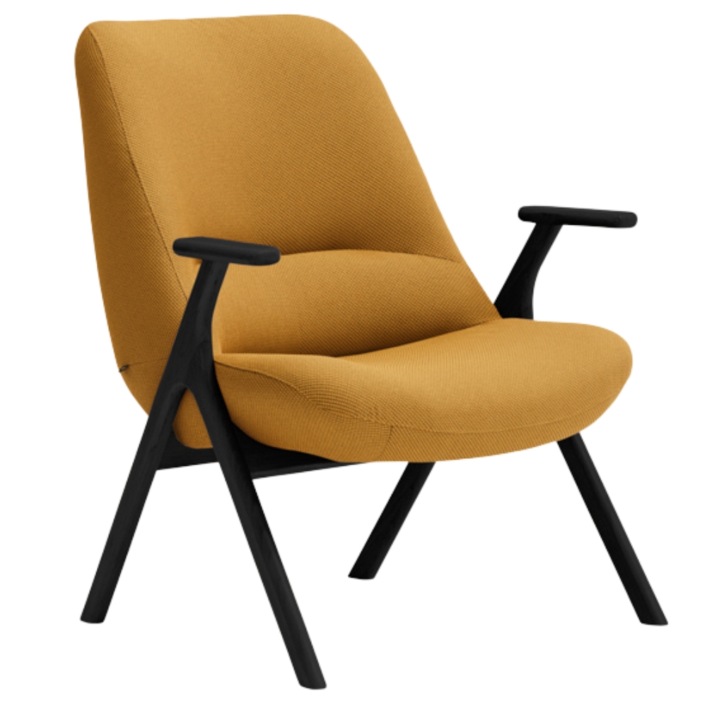 Teulat Nízké žluté křeslo Dins s černou dřevěnou podnoží Teulat