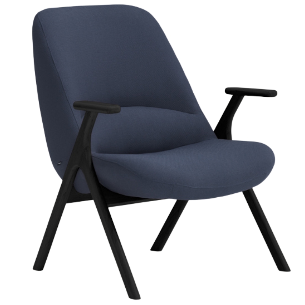 Teulat Nízké modré křeslo Dins s černou dřevěnou podnoží Teulat