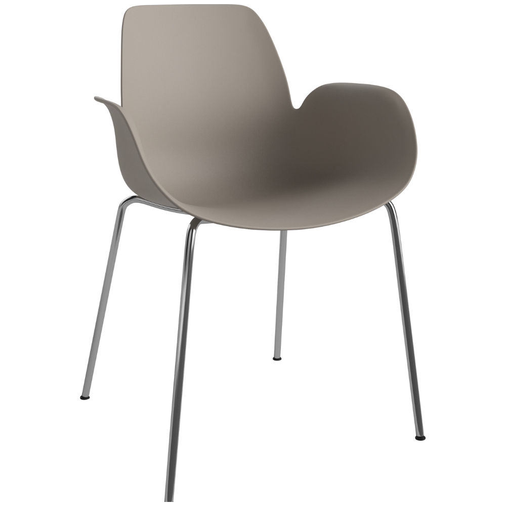 Bolia Hnědá plastová jídelní židle Seed s chromovanou podnoží Bolia