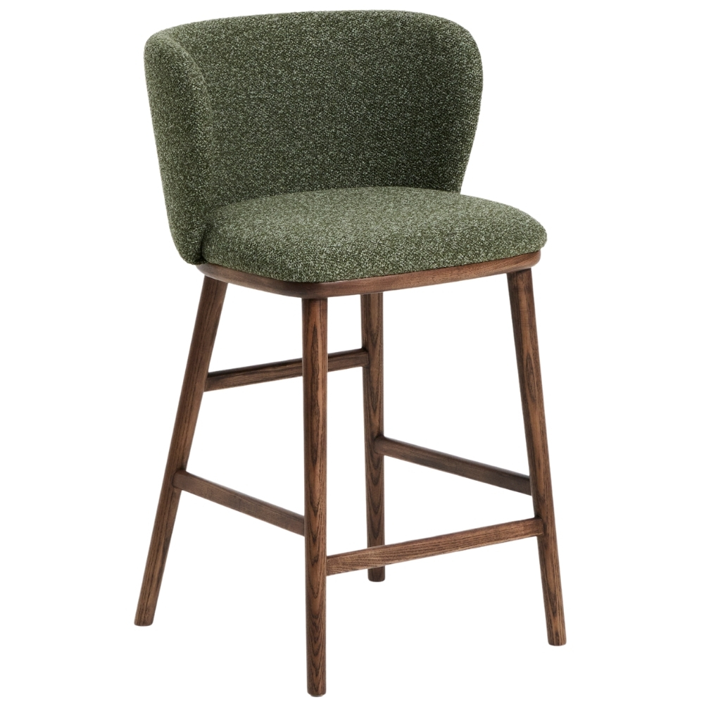 Kave Home Zelená barová židle Ciselia 65 cm s ořechovou podnoží Kave Home
