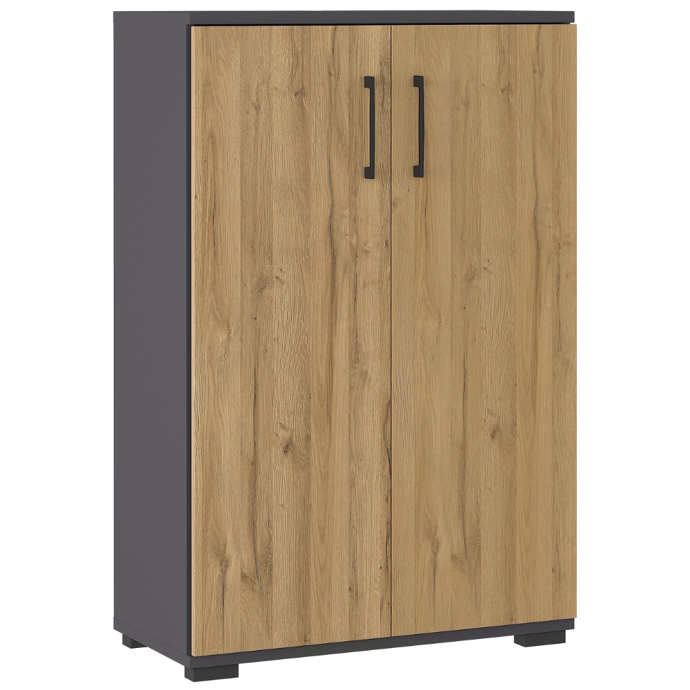 Germania Tmavě šedá kancelářská skříň Profi 2.0 123 x 80 cm s dubovým dekorem Germania