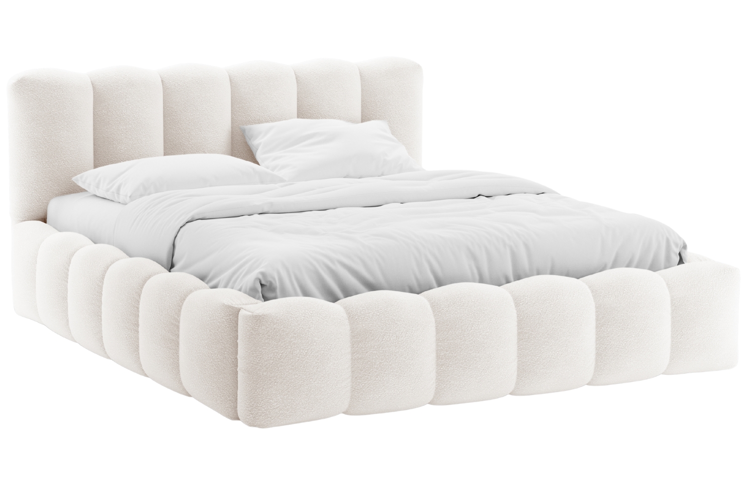 Micadoni Bílá bouclé dvoulůžková postel Lupine 160 x 200 cm s úložným prostorem Micadoni