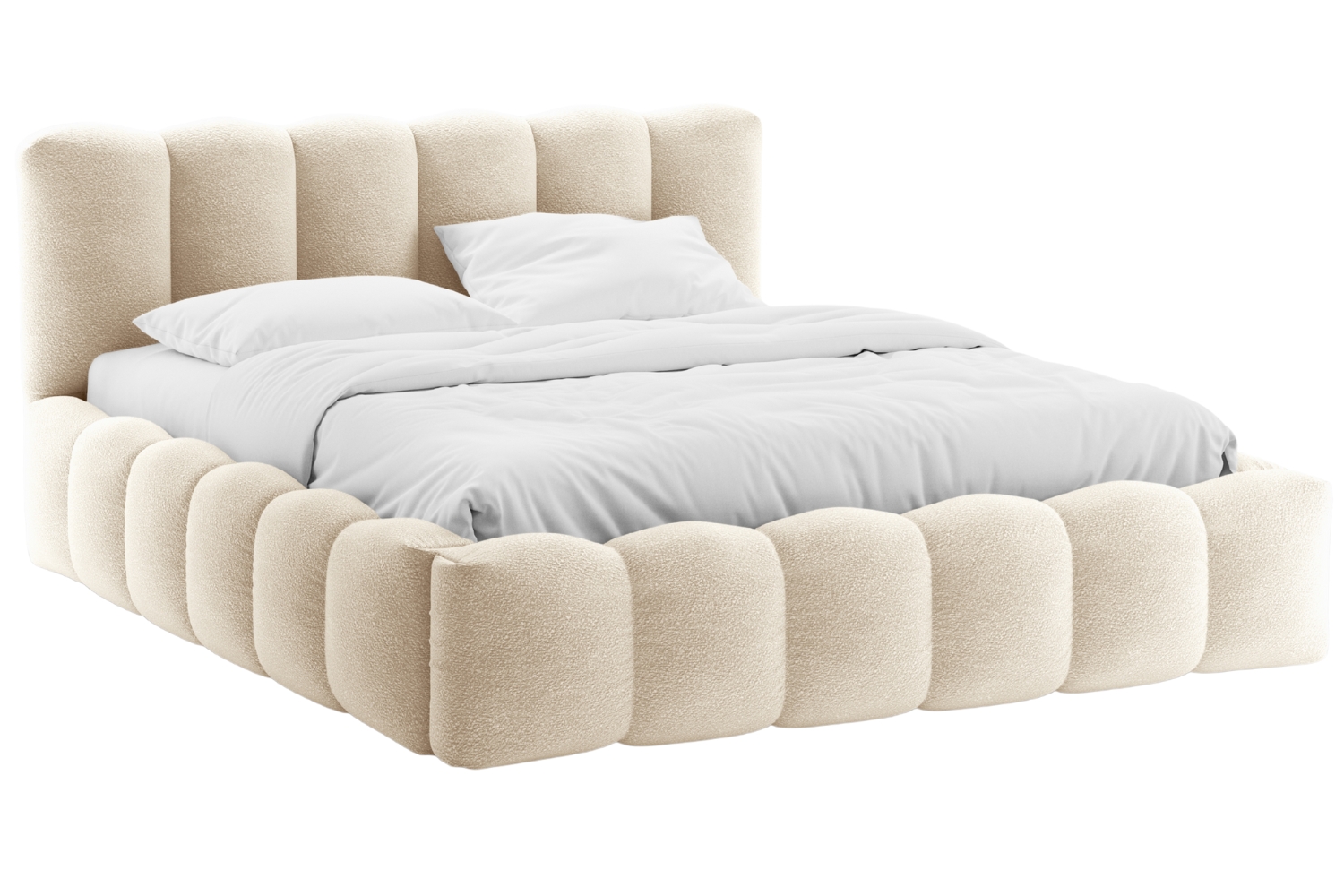 Micadoni Béžová bouclé dvoulůžková postel Lupine 160 x 200 cm s úložným prostorem Micadoni