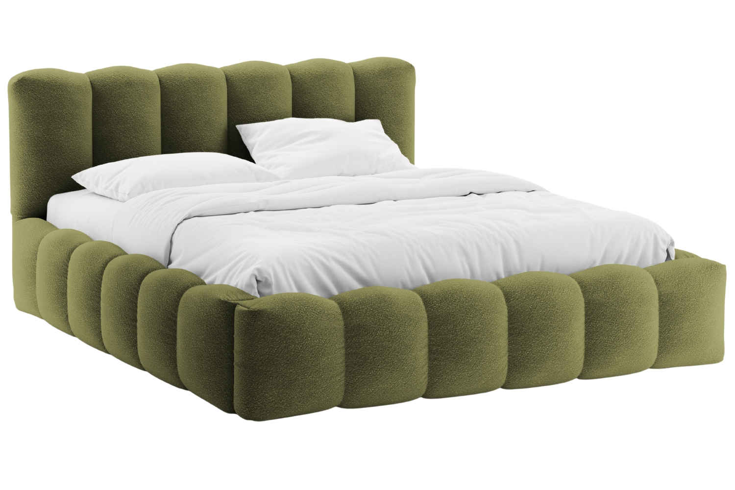 Micadoni Zelená bouclé dvoulůžková postel Lupine 160 x 200 cm s úložným prostorem Micadoni