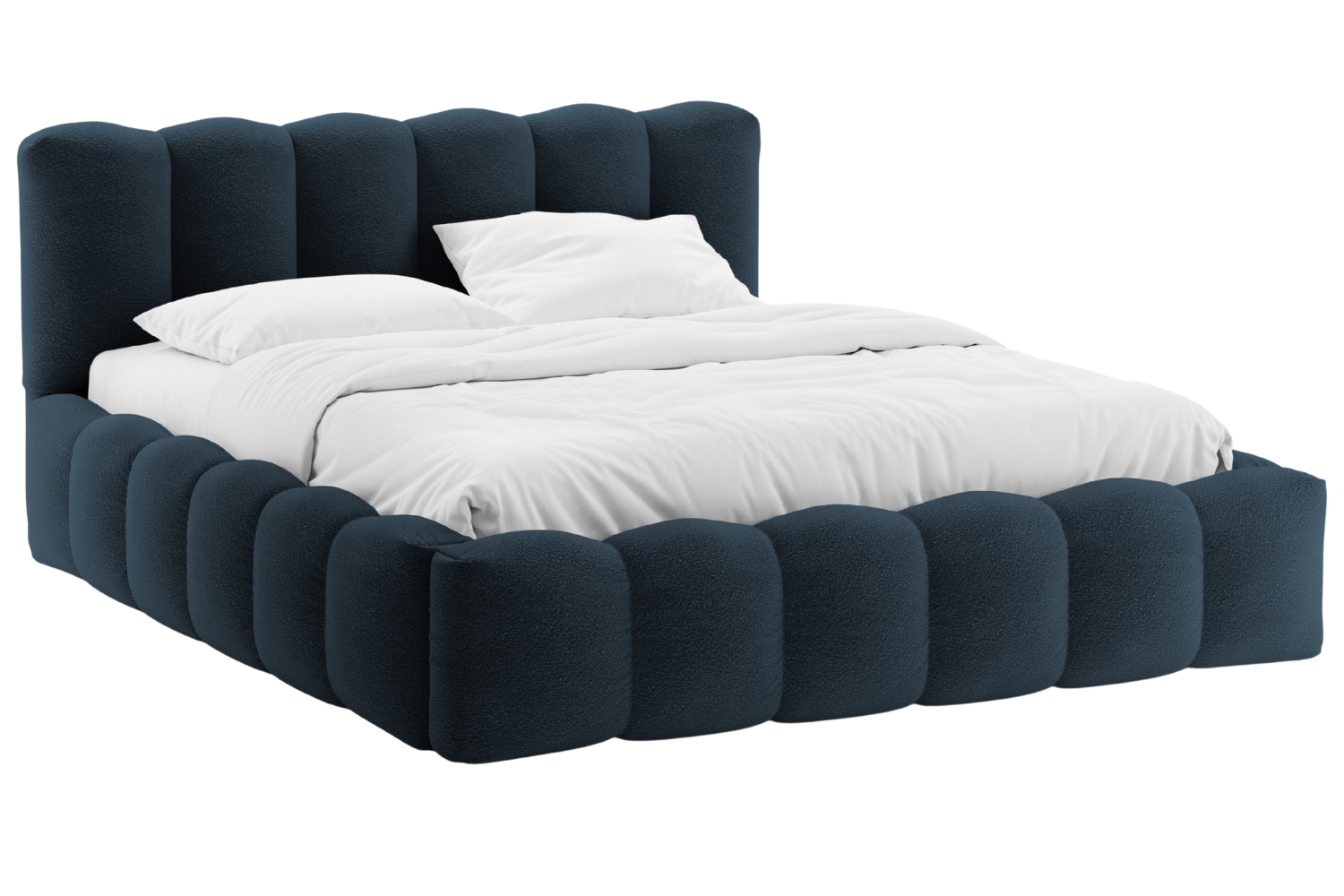 Micadoni Tmavě modrá bouclé dvoulůžková postel Lupine 160 x 200 cm s úložným prostorem Micadoni