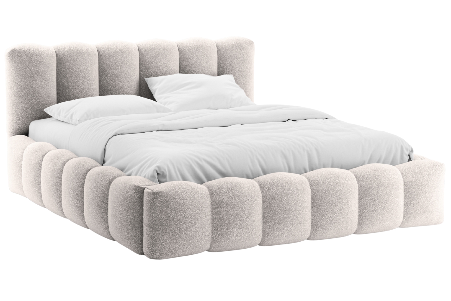 Micadoni Světle šedá bouclé dvoulůžková postel Lupine 160 x 200 cm s úložným prostorem Micadoni