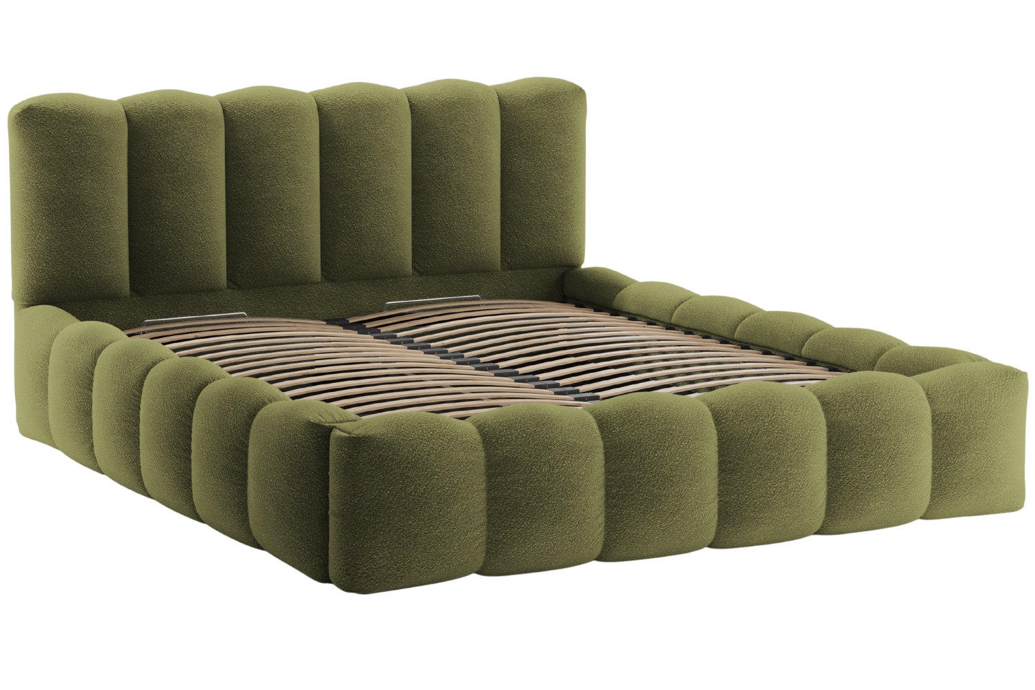 Micadoni Zelená bouclé dvoulůžková postel Lupine 180 x 200 cm s úložným prostorem Micadoni