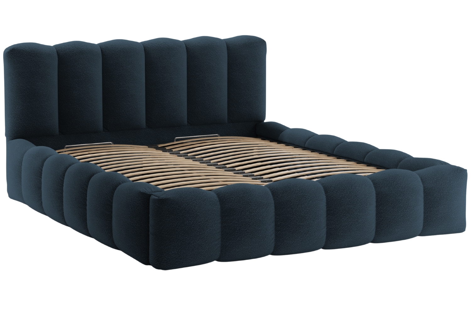 Micadoni Tmavě modrá bouclé dvoulůžková postel Lupine 180 x 200 cm s úložným prostorem Micadoni