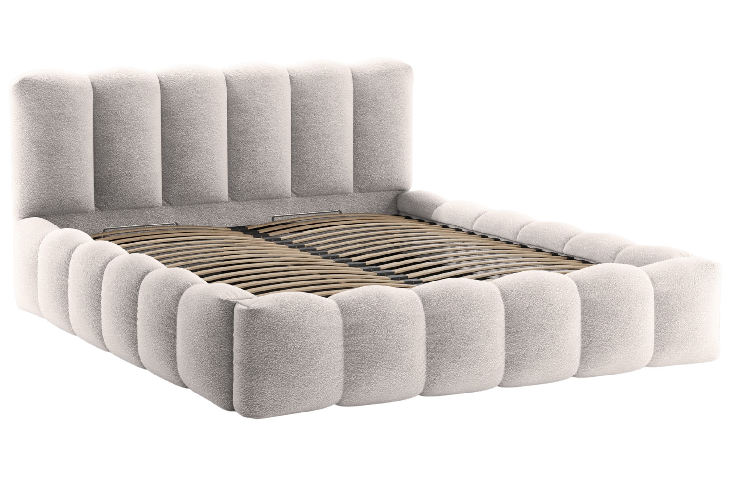 Micadoni Světle šedá bouclé dvoulůžková postel Lupine 180 x 200 cm s úložným prostorem Micadoni