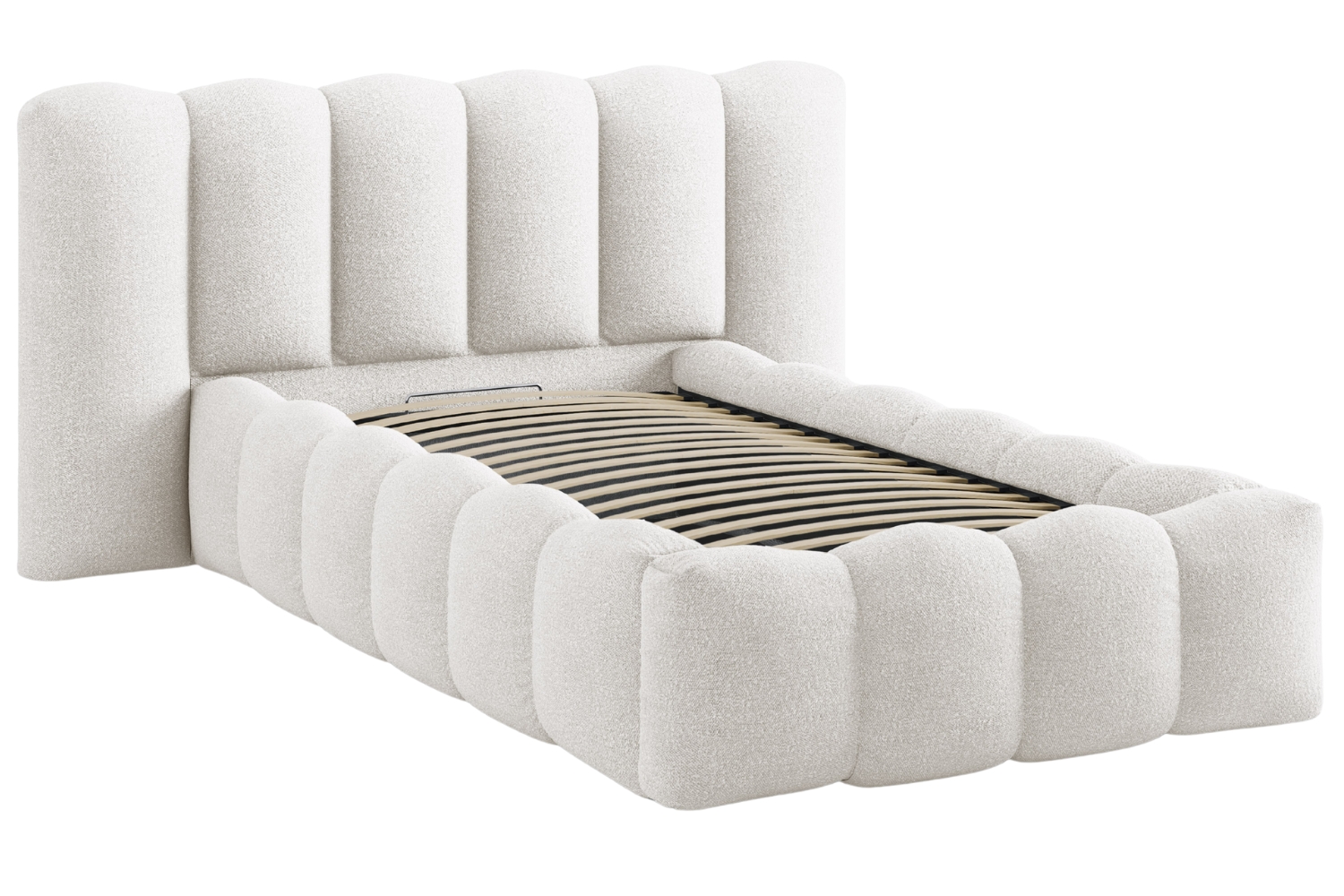 Micadoni Bílá bouclé jednolůžková postel Lupine 90 x 200 cm s úložným prostorem Micadoni