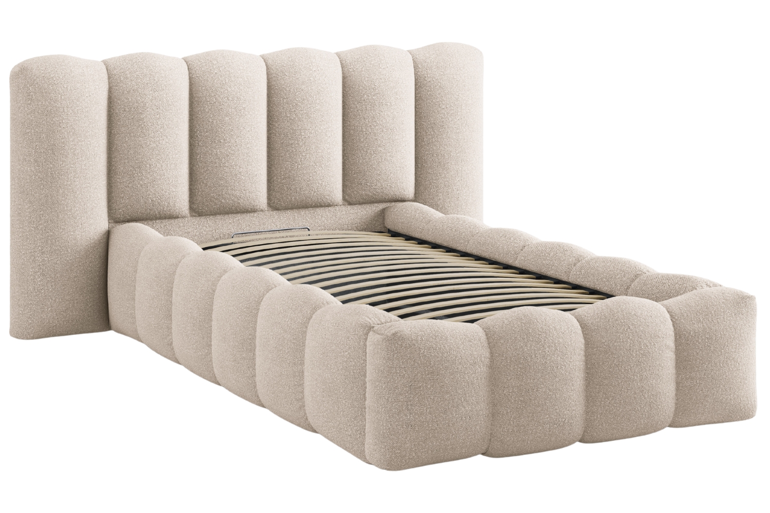 Micadoni Béžová bouclé jednolůžková postel Lupine 90 x 200 cm s úložným prostorem Micadoni