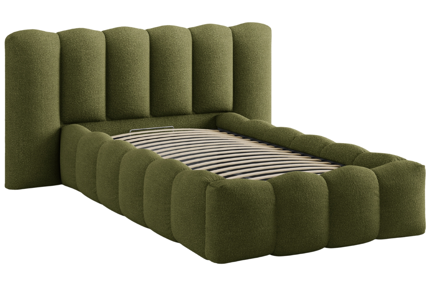 Micadoni Zelená bouclé jednolůžková postel Lupine 90 x 200 cm s úložným prostorem Micadoni