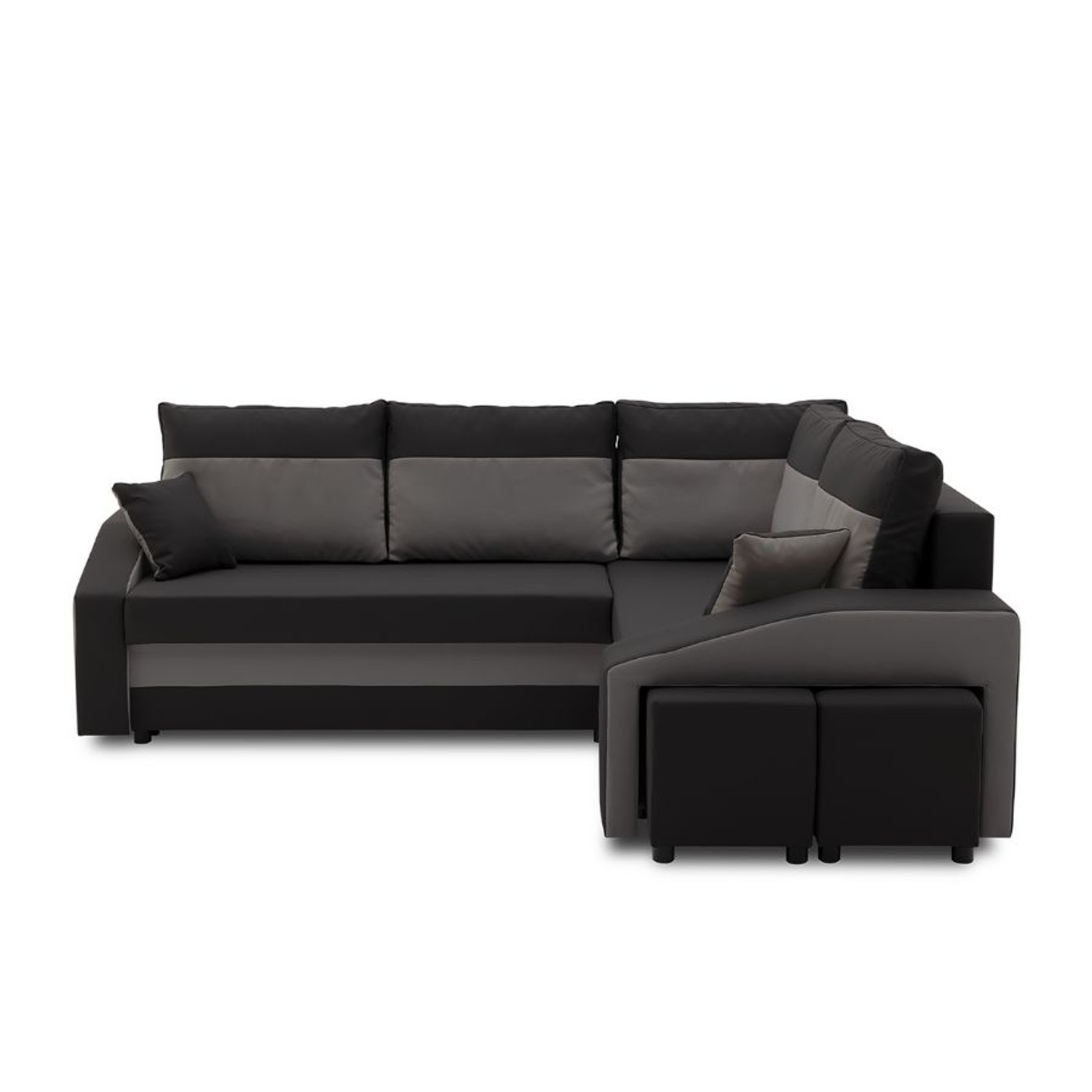 Rozkládací rohová sedací souprava s taburety a poličkou GRANDE micro Pravá Černá/šedá