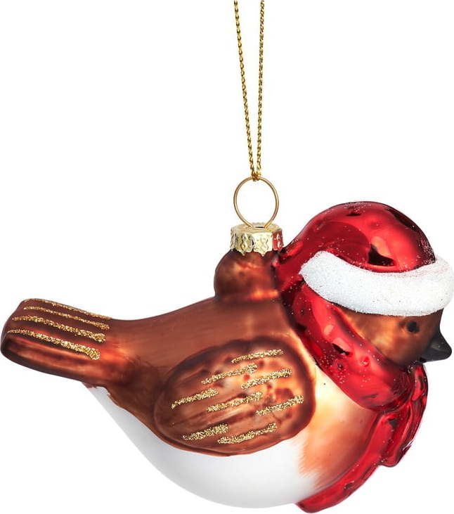 Skleněná ručně vyrobená vánoční ozdoba 5 cm Robin – Sass & Belle Sass & Belle