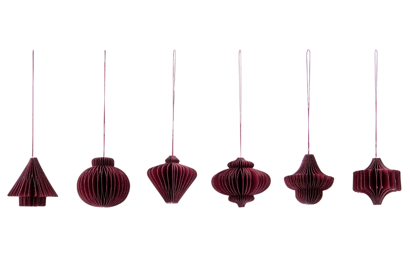 House Doctor Set šesti červených papírových vánočních ozdob Ornaments House Doctor