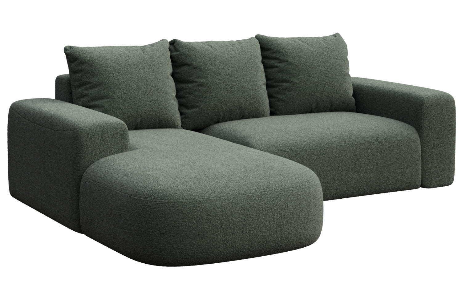 Rodier Lahvově zelená bouclé rohová pohovka Monce 255 cm