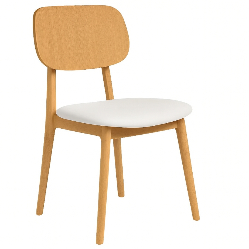 FormWood Dubová jídelní židle Rabbit s bílým koženkovým sedákem FormWood