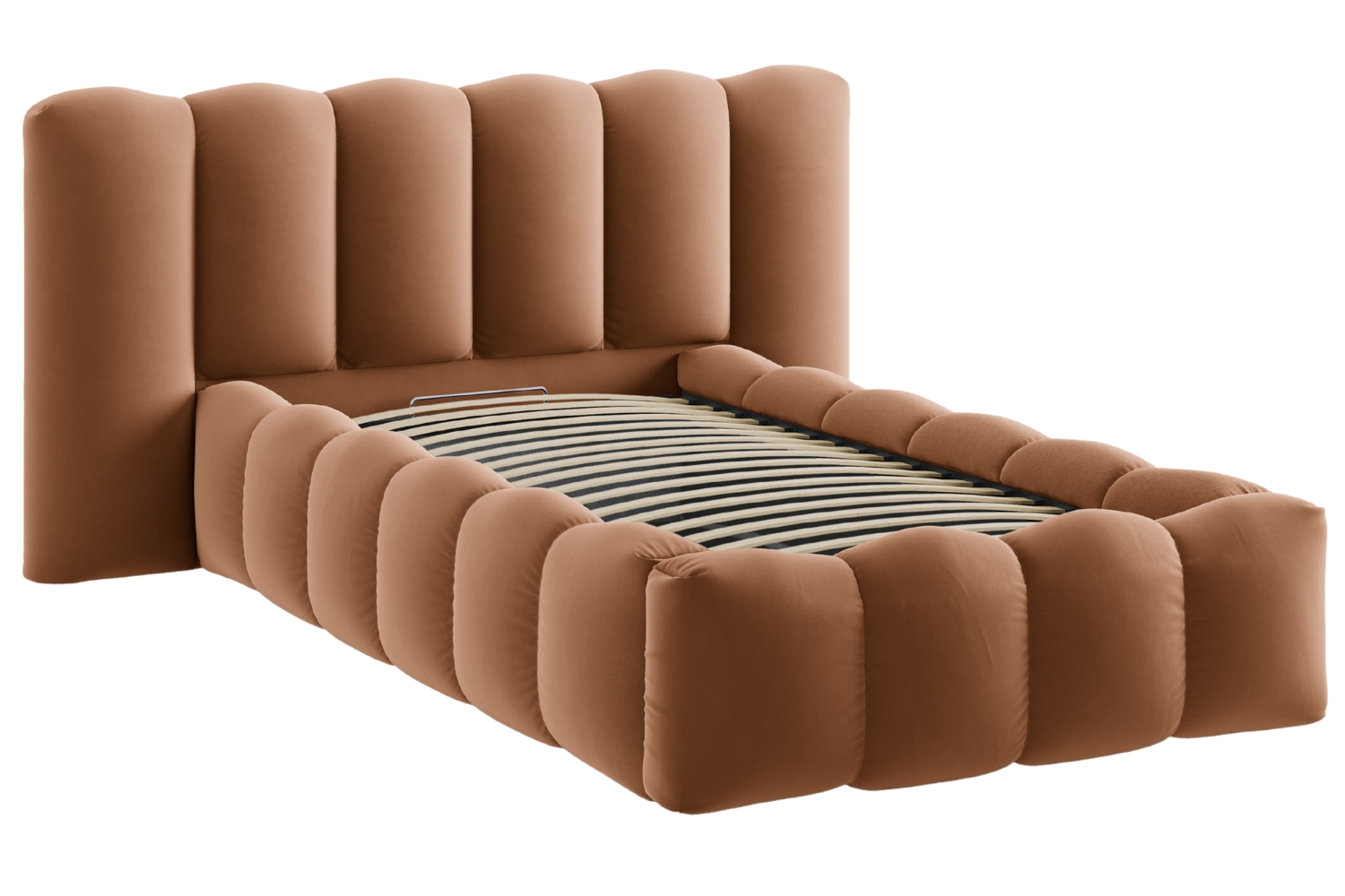 Micadoni Terakotově oranžová sametová postel Lupine 90 x 200 cm s úložným prostorem Micadoni