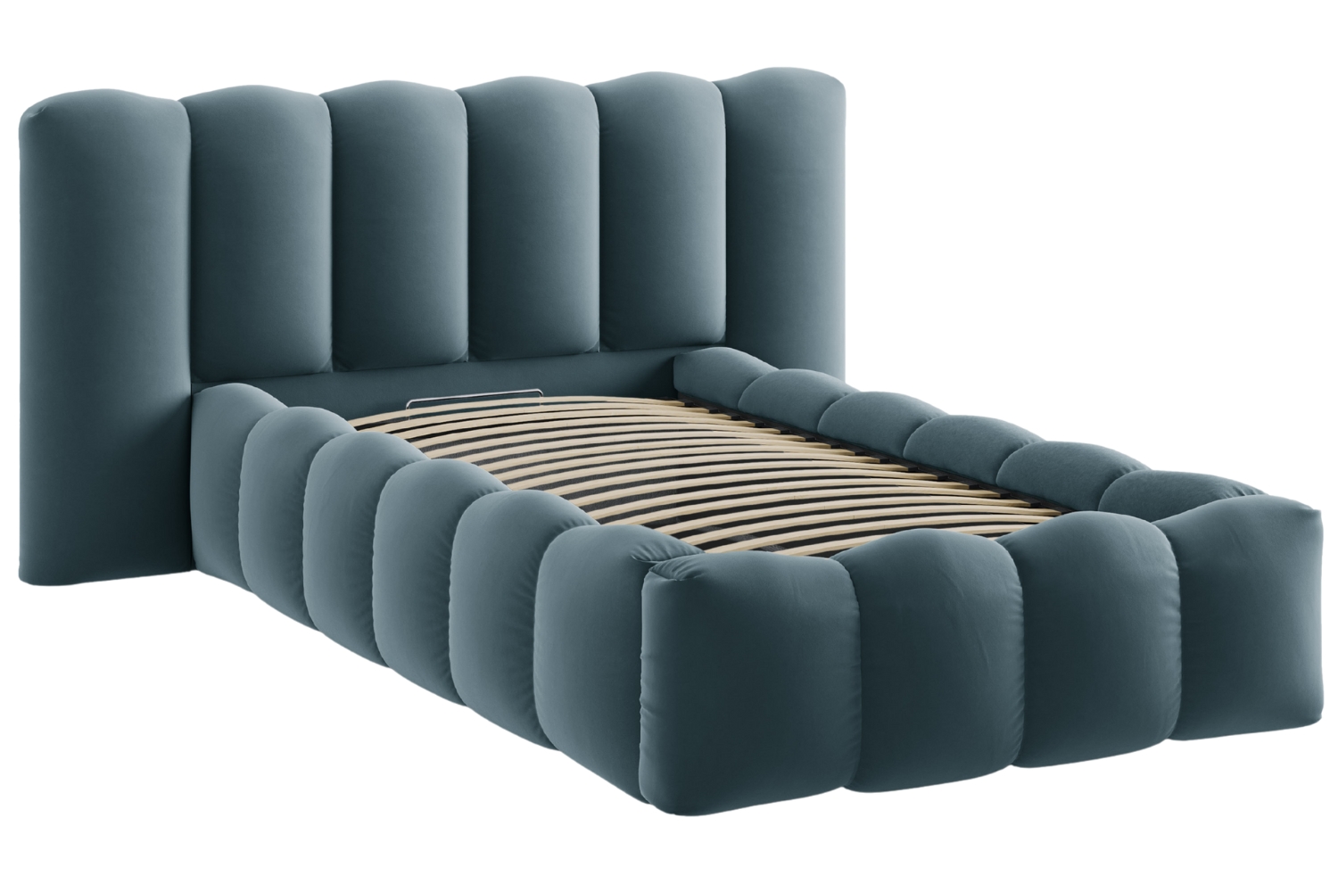 Micadoni Modrá sametová postel Lupine 90 x 200 cm s úložným prostorem Micadoni