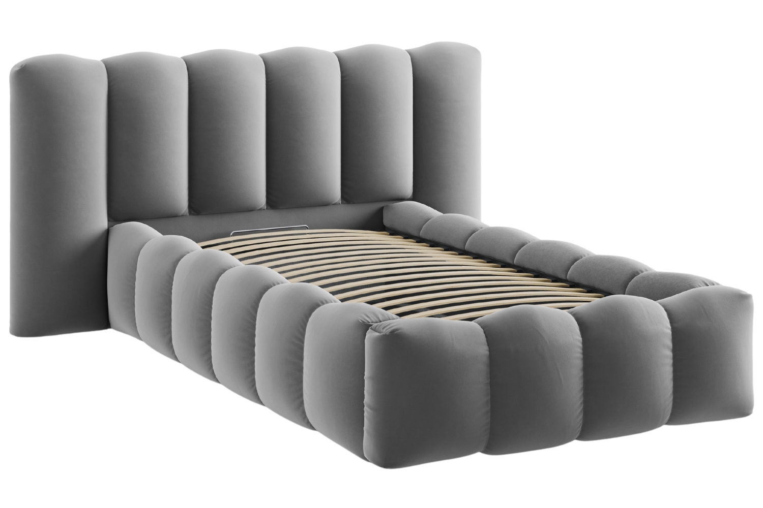 Micadoni Šedá sametová postel Lupine 90 x 200 cm s úložným prostorem Micadoni