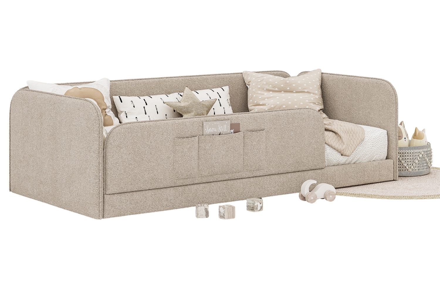 Woodsoft Béžová bouclé jednolůžková postel Rio 90 x 200 cm Woodsoft