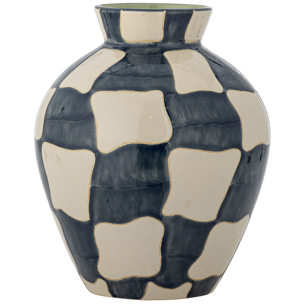 Bloomingville Modro-bílá kameninová váza Check 24 cm Bloomingville
