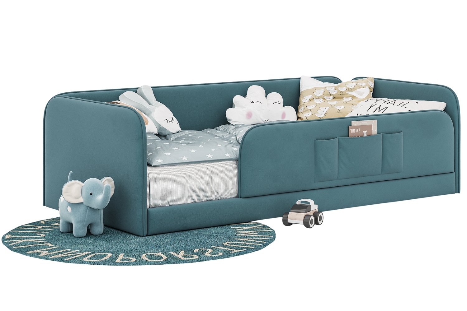 Woodsoft Tyrkysová sametová jednolůžková postel Rio 90 x 200 cm Woodsoft