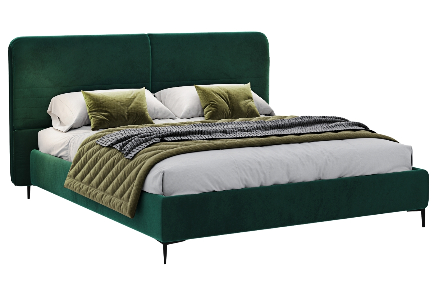 Woodsoft Zelená sametová dvoulůžková postel Catania 160 x 200 cm Woodsoft