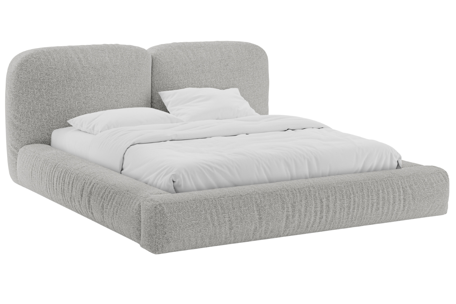 Micadoni Světle šedá bouclé dvoulůžková postel Martina 160 x 200 cm s úložným prostorem Micadoni