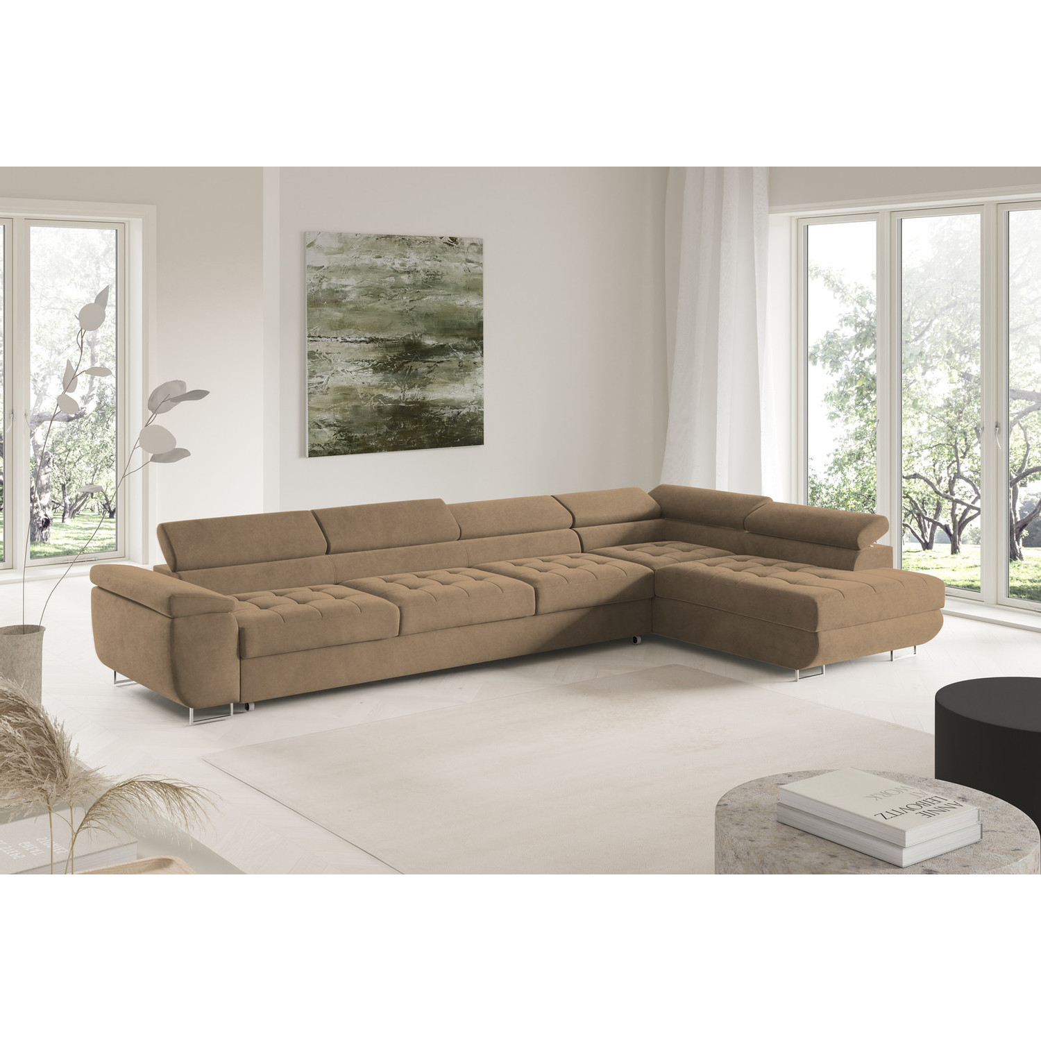 Rohová rozkládací sedací souprava BENJAMIN 155 XL Pravá Hnědá