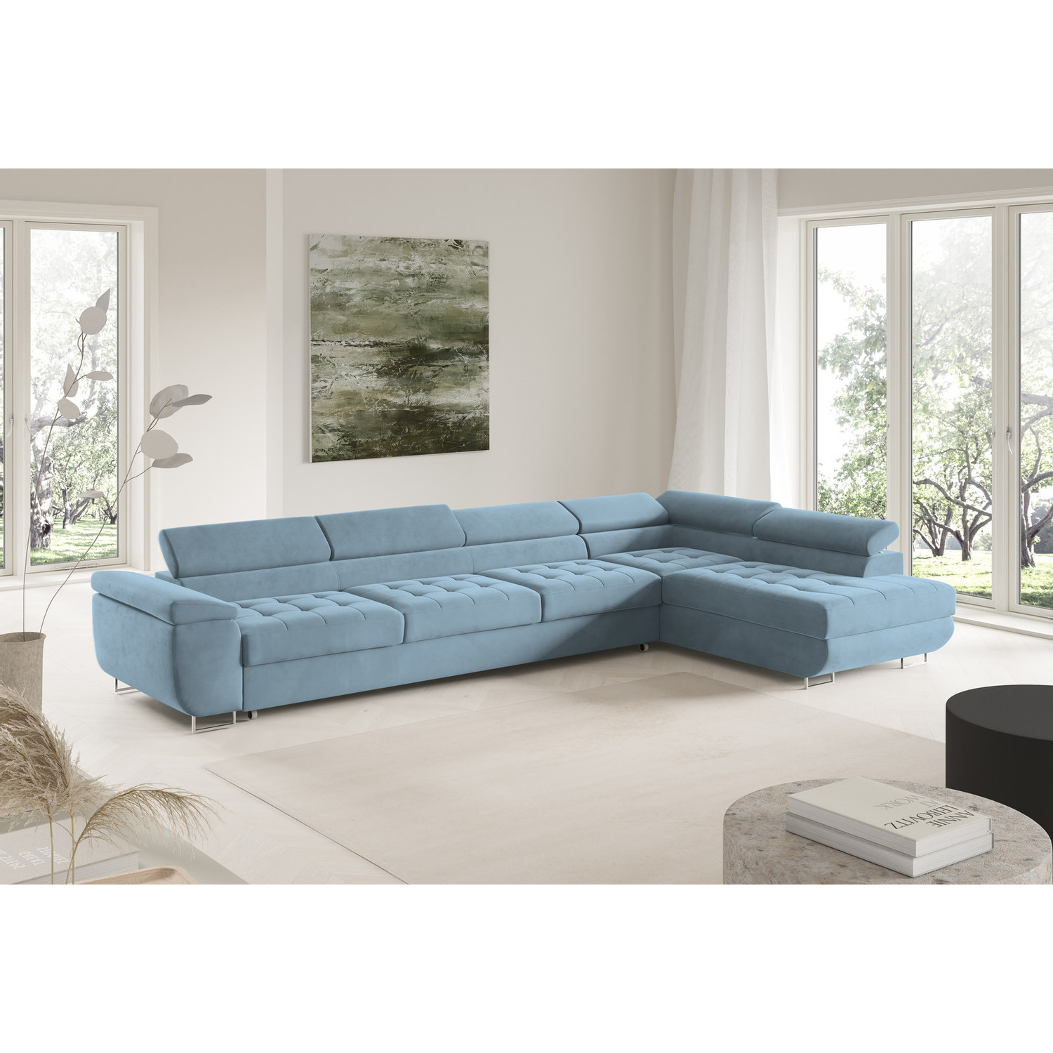 Rohová rozkládací sedací souprava BENJAMIN 155 XL Pravá Modrá II