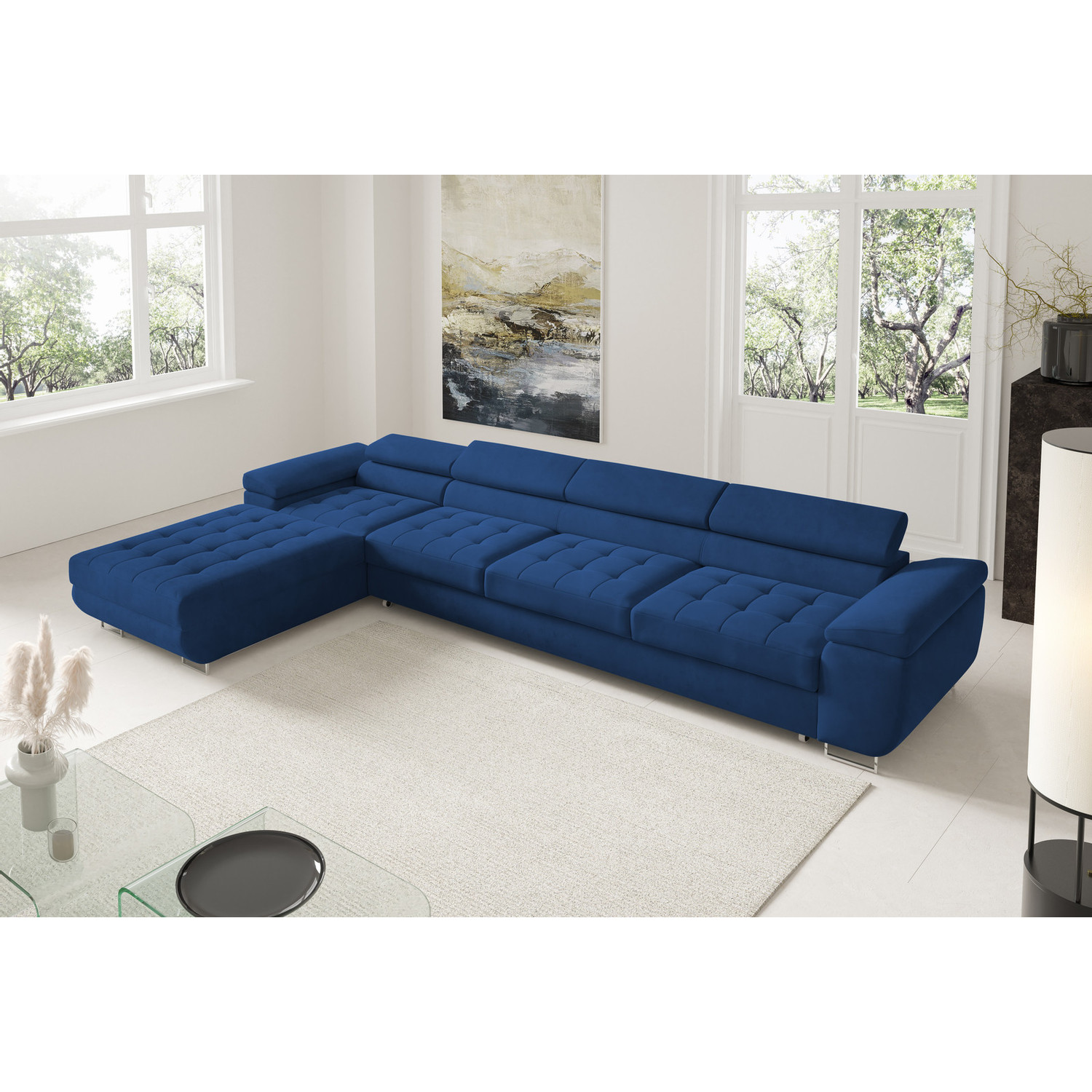 Rohová rozkládací sedací souprava BENJAMIN 272 XL Levá Modrá I