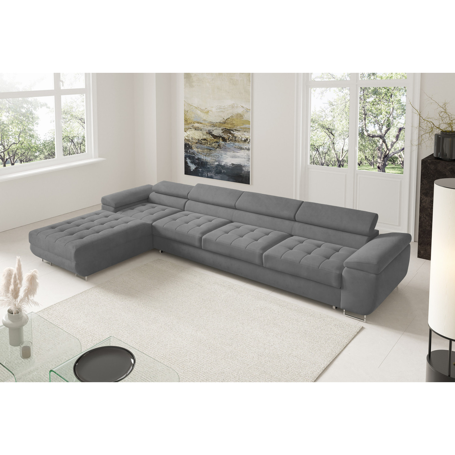 Rohová rozkládací sedací souprava BENJAMIN 272 XL Levá Šedá V