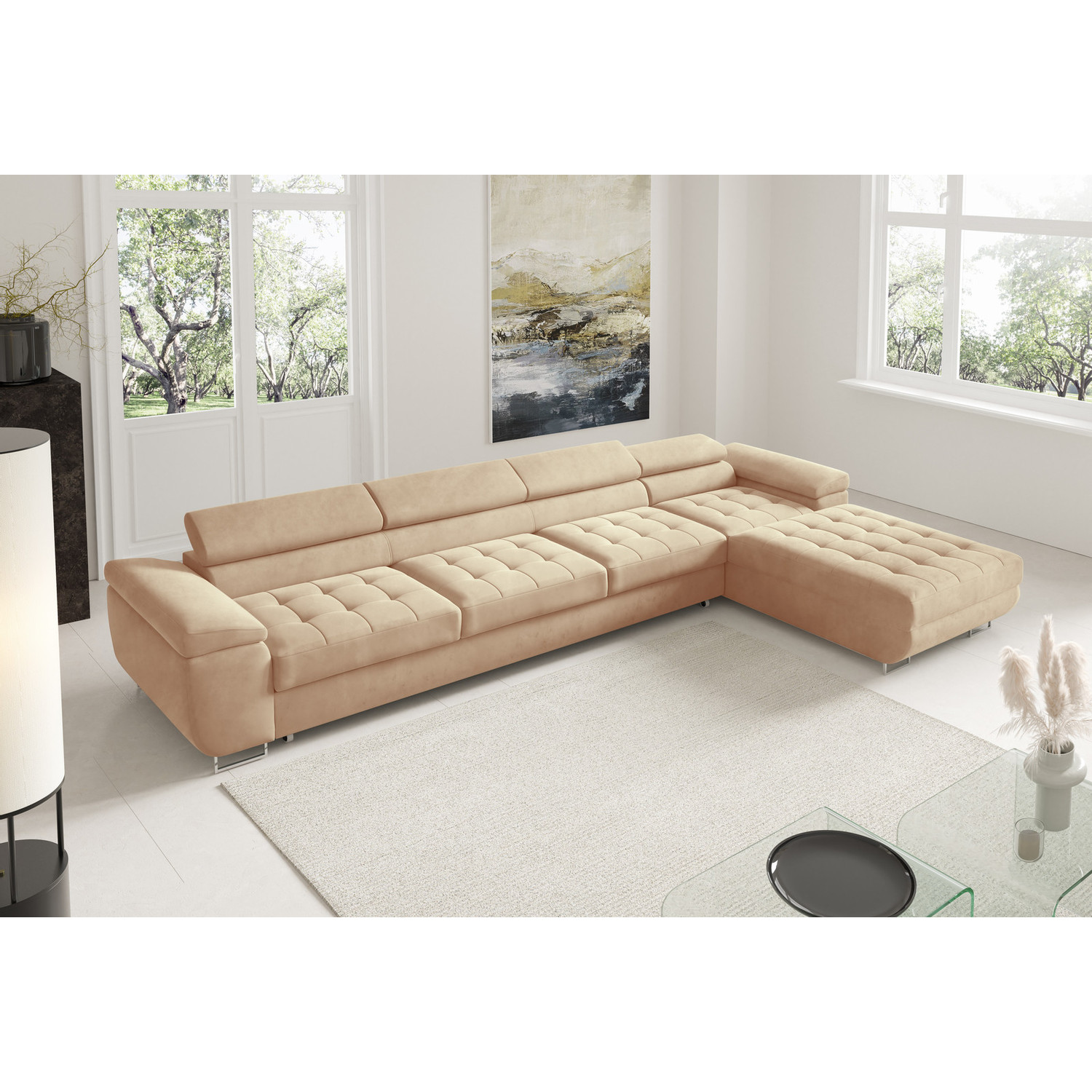 Rohová rozkládací sedací souprava BENJAMIN 272 XL Pravá Béžová