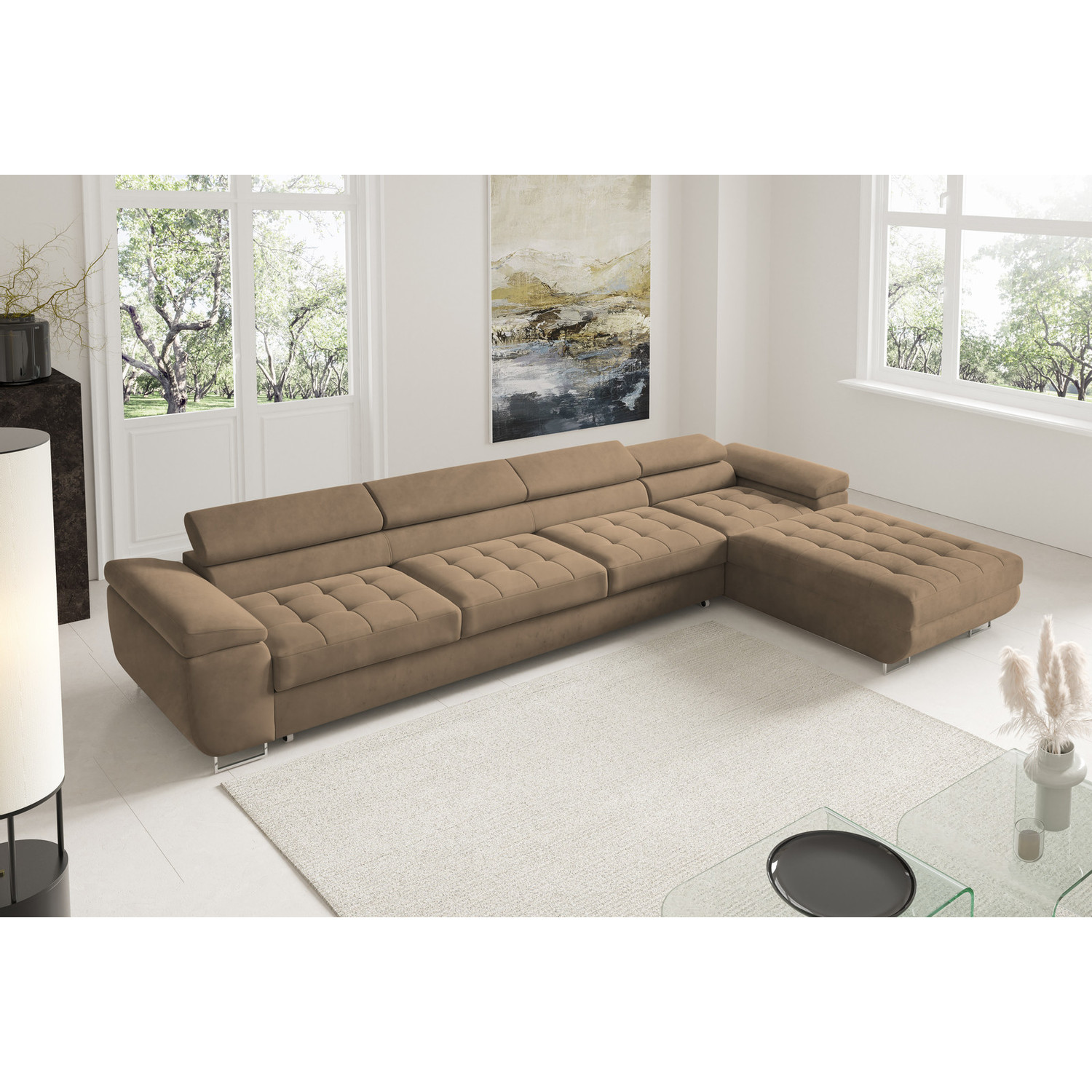 Rohová rozkládací sedací souprava BENJAMIN 272 XL Pravá Hnědá