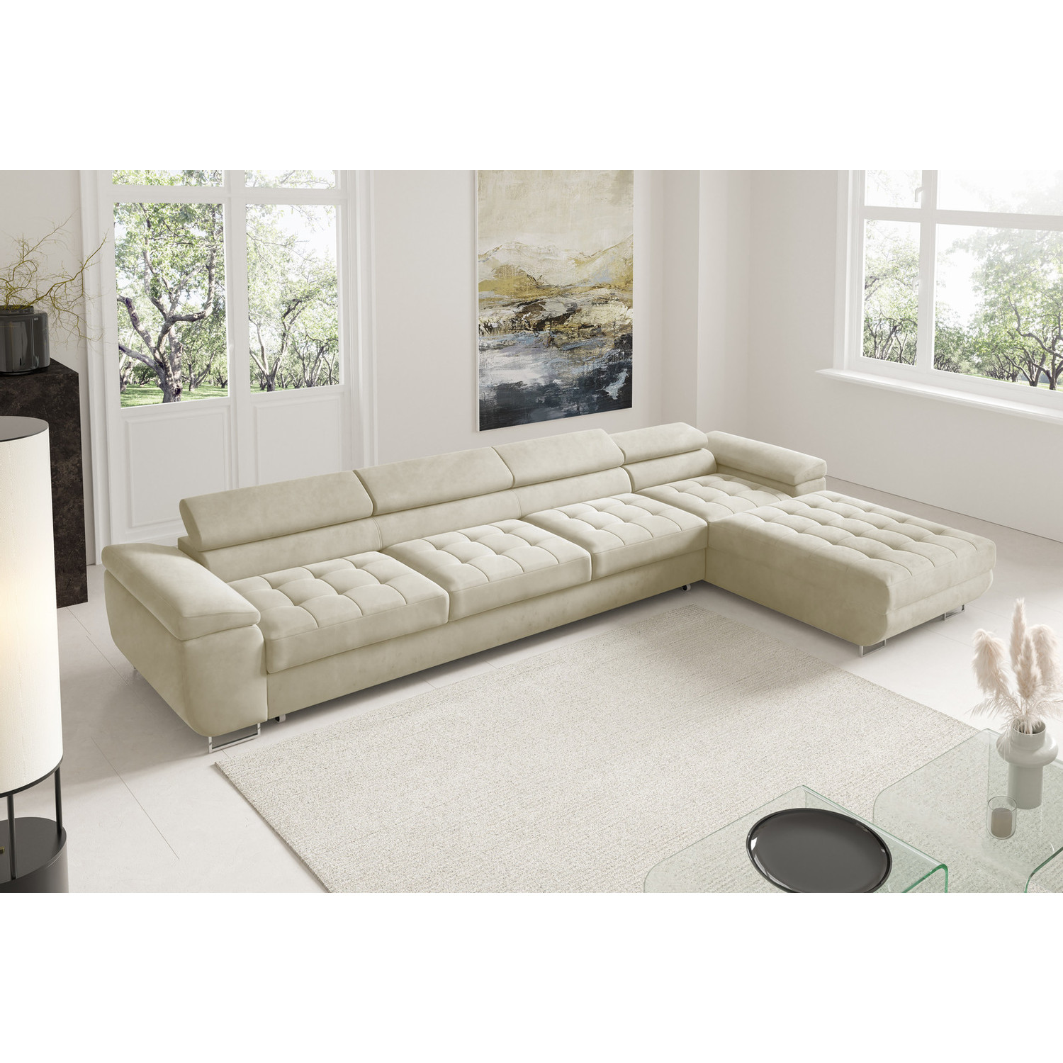 Rohová rozkládací sedací souprava BENJAMIN 272 XL Pravá Krémová