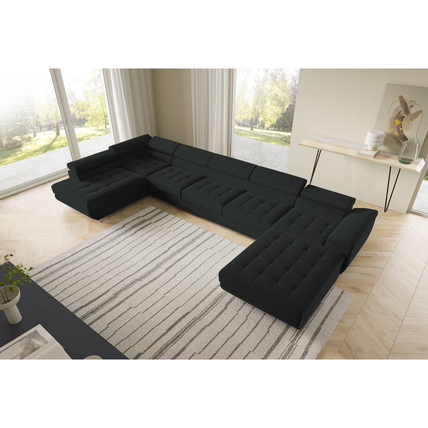 Rohová rozkládací sedací souprava BENJAMIN 275 U XL Levá Černá