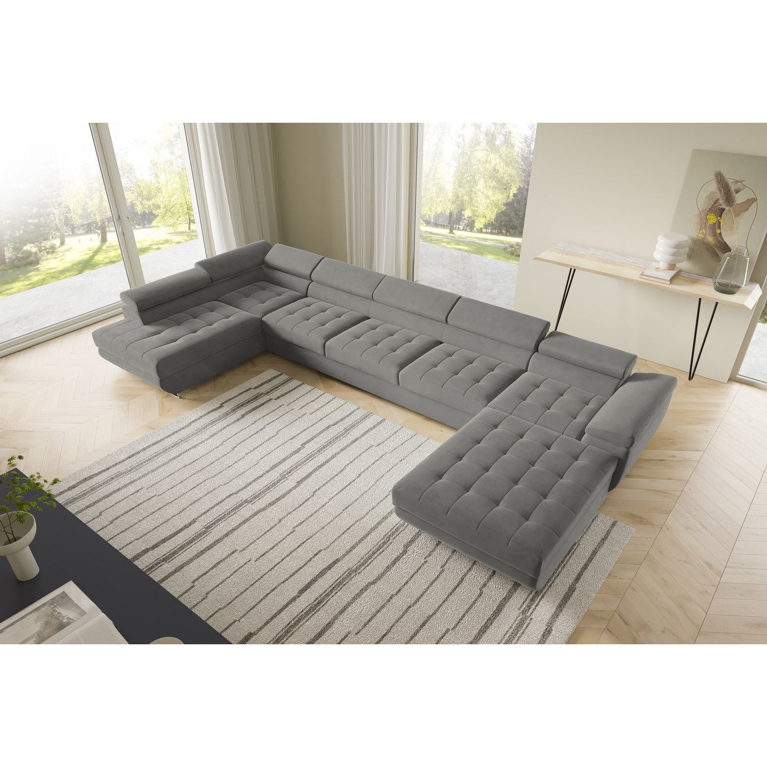 Rohová rozkládací sedací souprava BENJAMIN 275 U XL Levá Šedá V