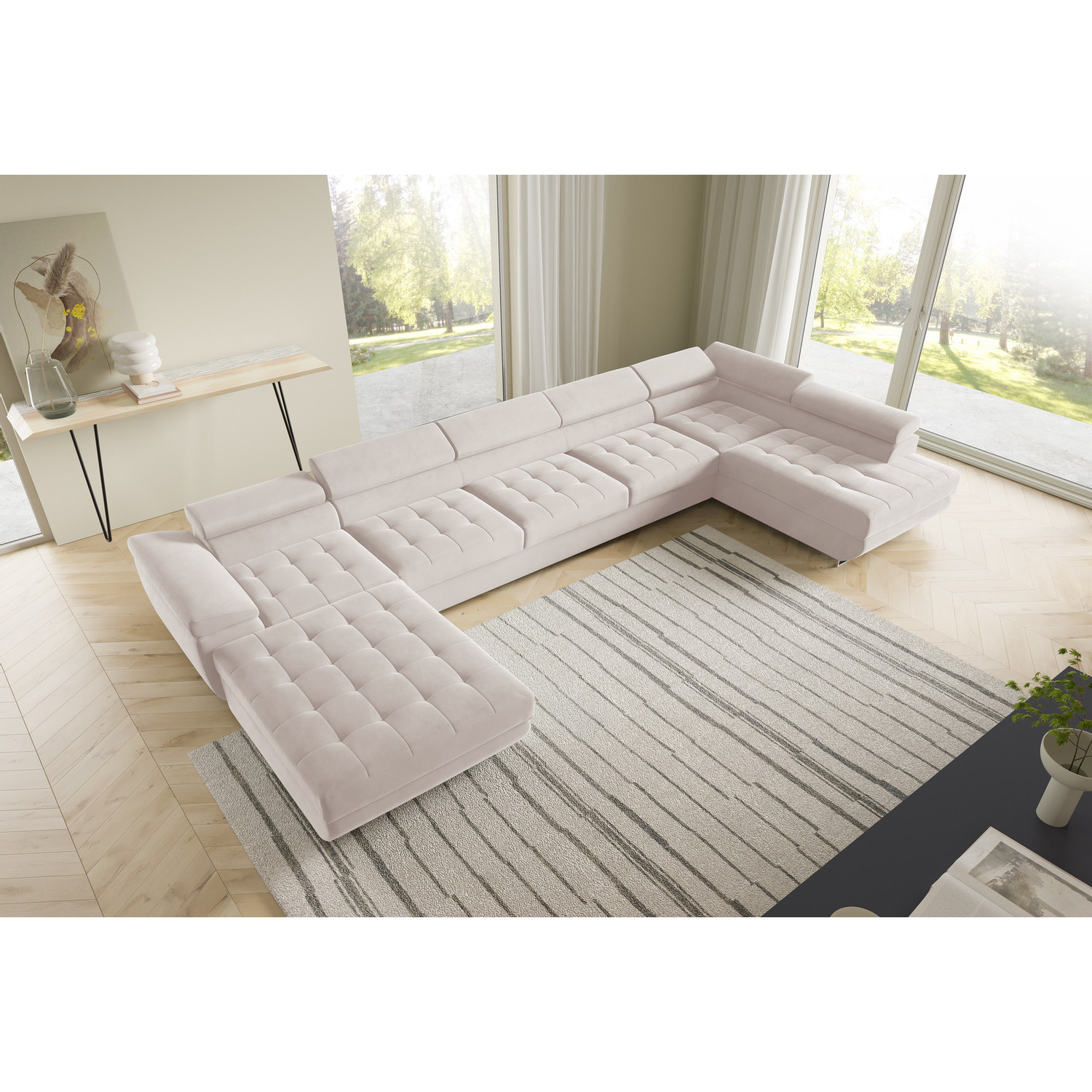 Rohová rozkládací sedací souprava BENJAMIN 275 U XL Pravá Béžová I