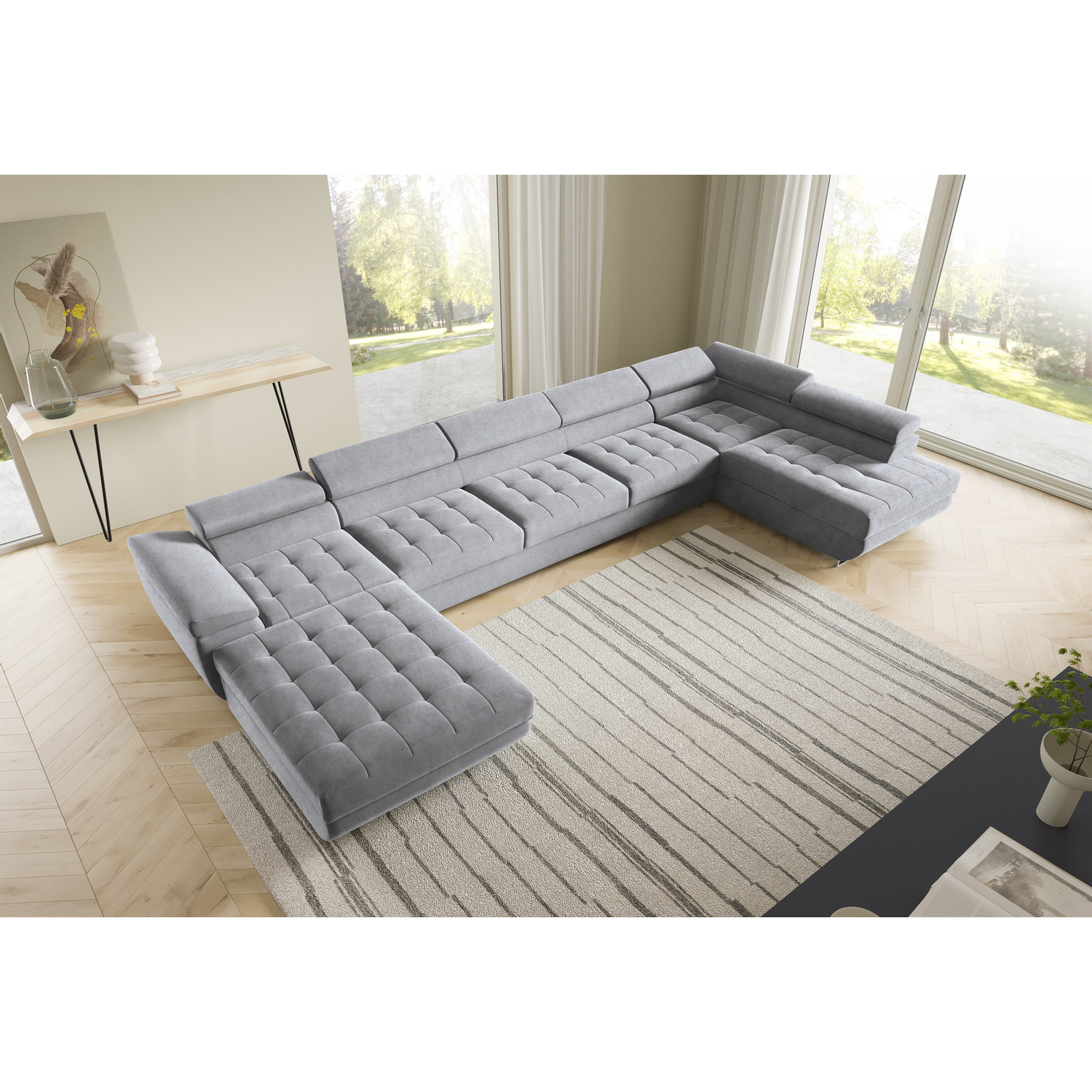 Rohová rozkládací sedací souprava BENJAMIN 275 U XL Pravá Šedá III