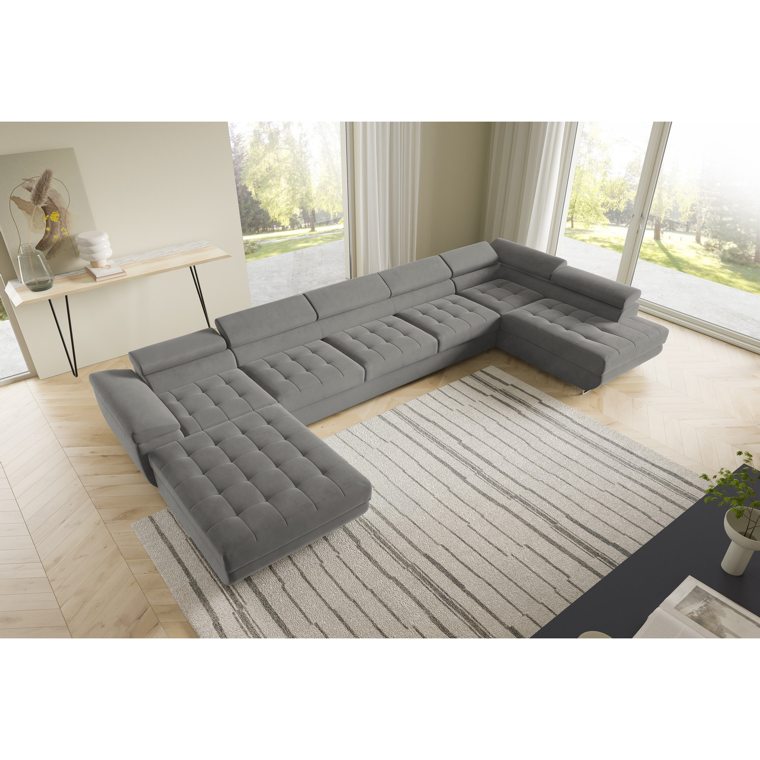 Rohová rozkládací sedací souprava BENJAMIN 275 U XL Pravá Šedá V