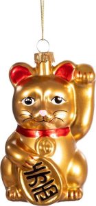 Skleněn&aacute; ručně vyroben&aacute; v&aacute;nočn&iacute; ozdoba 11 cm Lucky Cat &ndash; Sass & Belle Sass & Belle