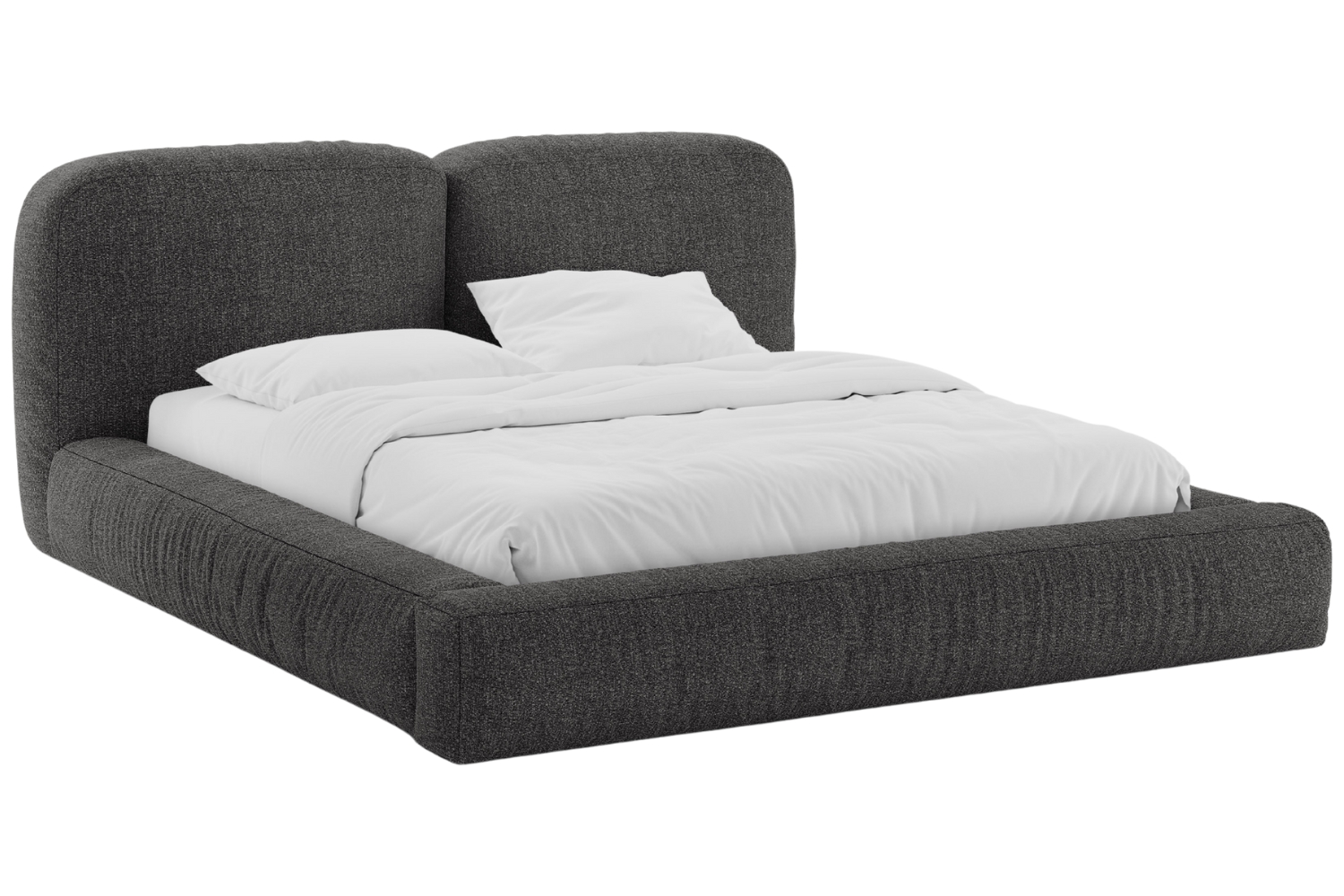 Micadoni Tmavě šedá bouclé dvoulůžková postel Martina 180 x 200 cm s úložným prostorem Micadoni