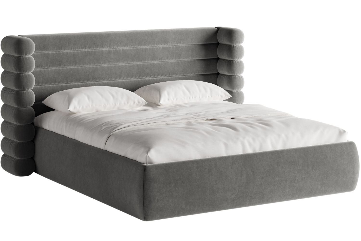 Micadoni Šedá sametová dvoulůžková postel Mount 160 x 200 cm Micadoni