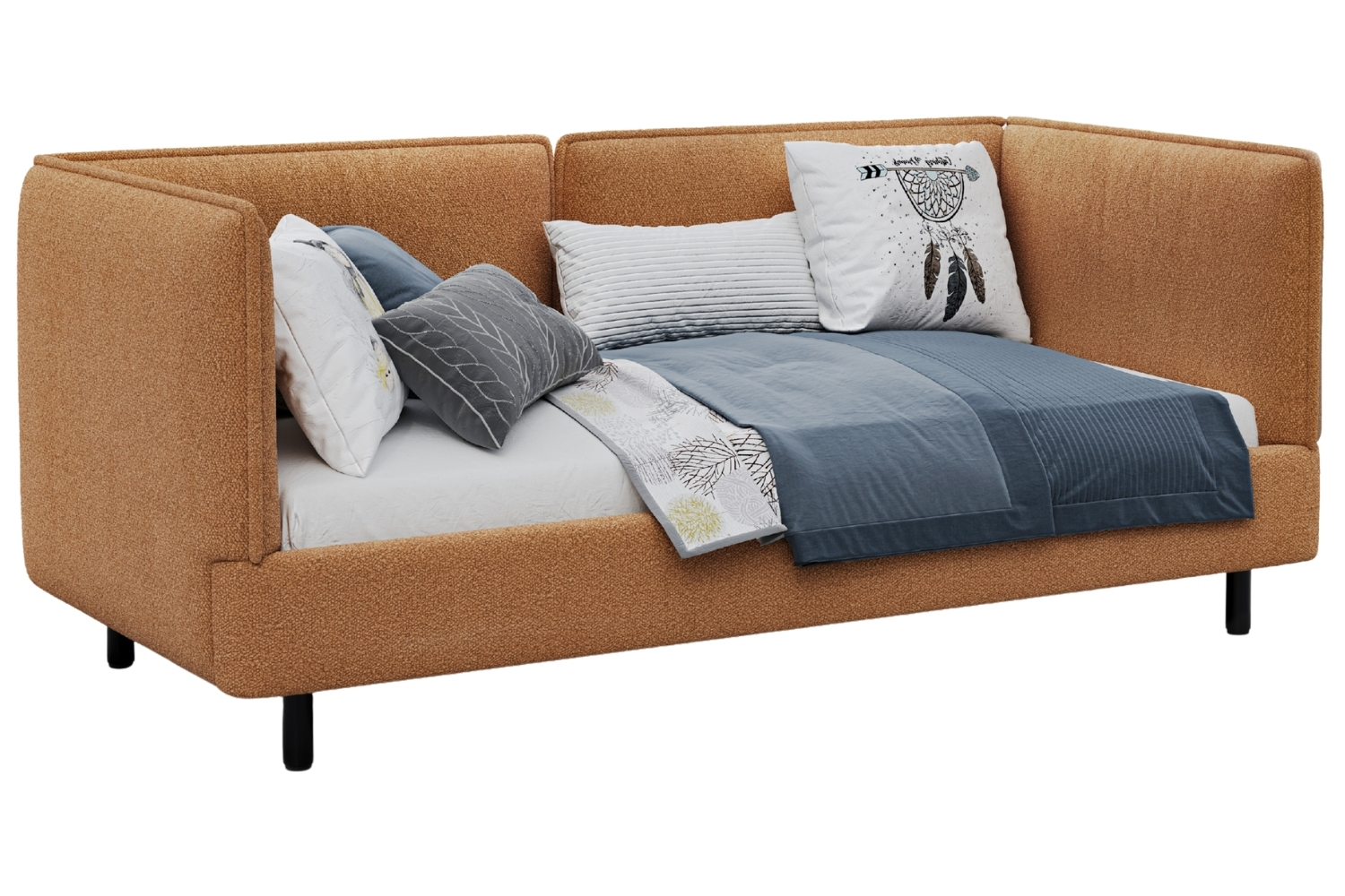 Woodsoft Oranžovohnědá bouclé jednolůžková postel Modena II 90 x 200 cm Woodsoft