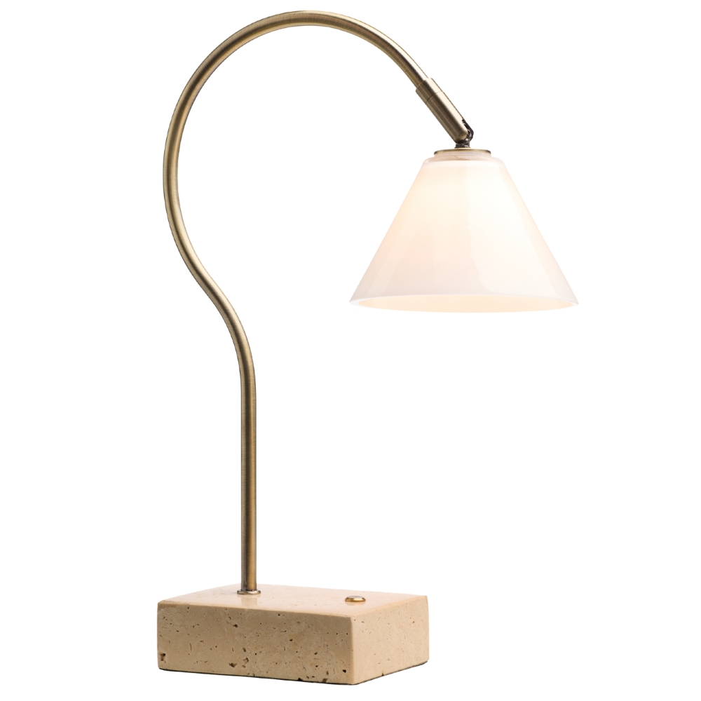 Halo Design Mosazná nabíjecí stolní LED lampa Question 31 cm s travertinovou podstavou Halo Design