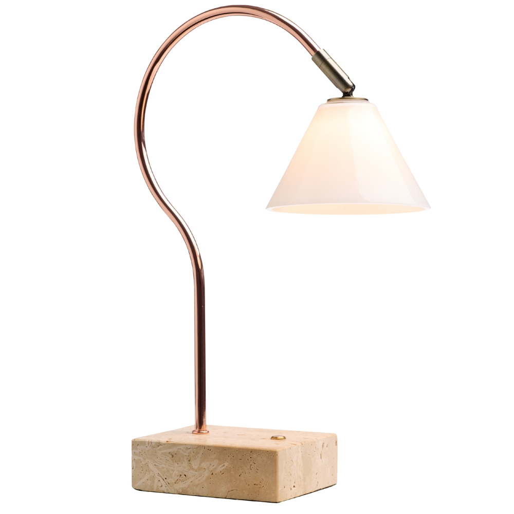 Halo Design Měděná nabíjecí stolní LED lampa Question 31 cm s travertinovou podstavou Halo Design